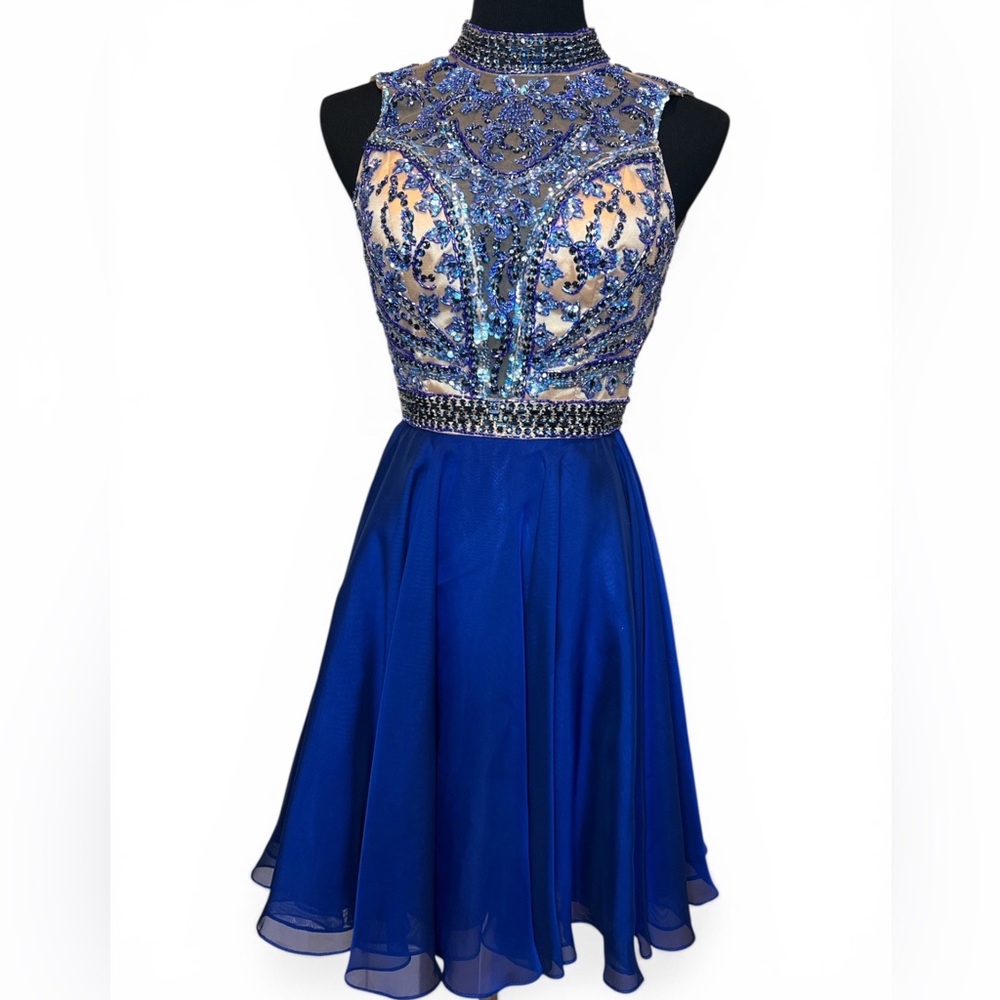 Sherri Hill Royal Blue Sequin Beaded Bodice Prom Formal Dress Size 2